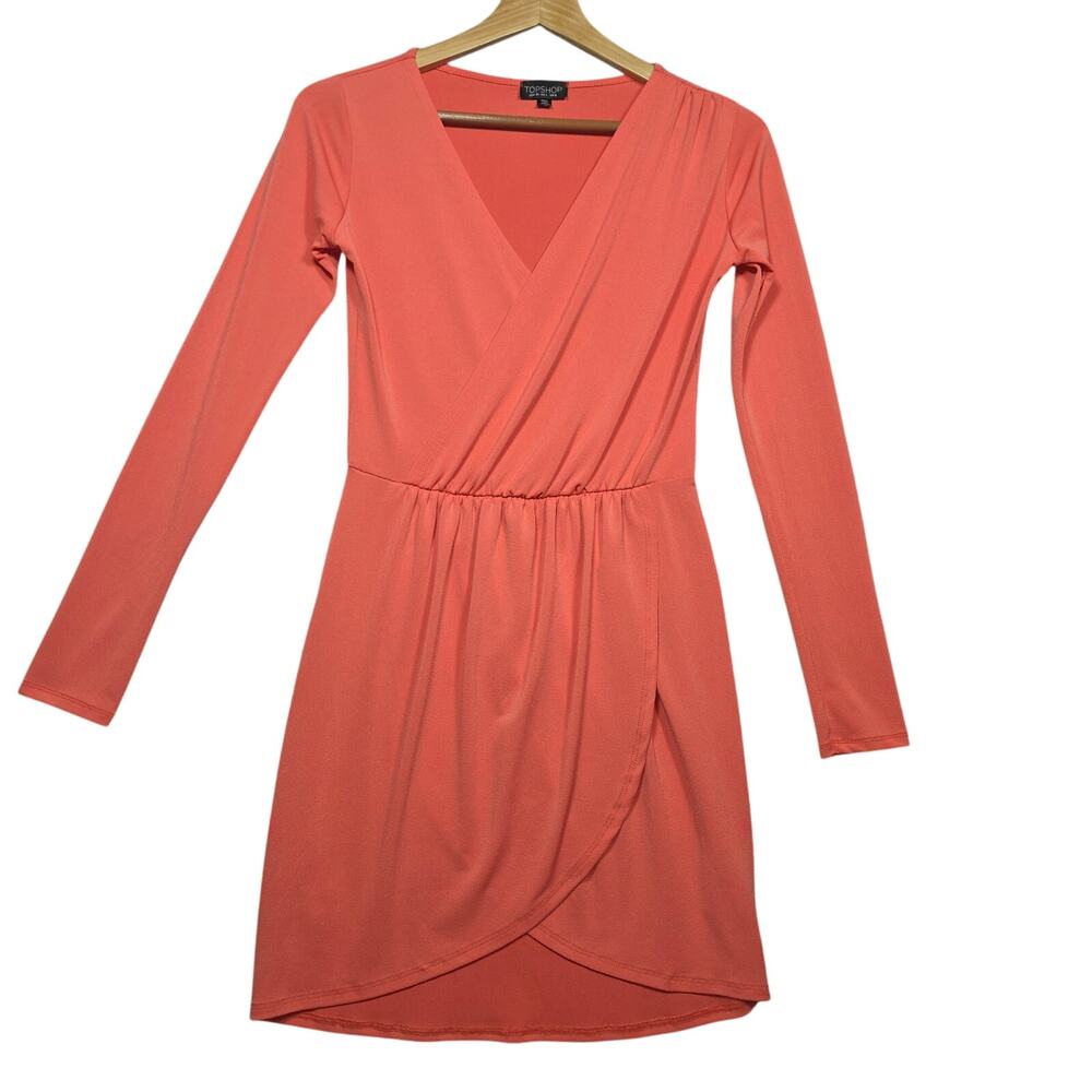Women's TopShop Faux Wrap Long Sleeve Dress Size 4